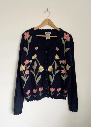 Vintage Floral Embroidered Knitted Cardigan Cottagecore Garden Theme Size Large, brand: Vintage, condition: Very good, size: L / UK 16-18, £28.00, £30.10 includes Buyer Protection