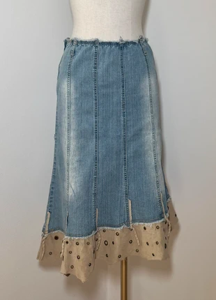Jupe en jean assimétrique bleu clair délavée vintage Y2K coquette, brand: Vintage Dressing, condition: Very good, size: M / 38 / 10, €27.00, €29.05 includes Buyer Protection
