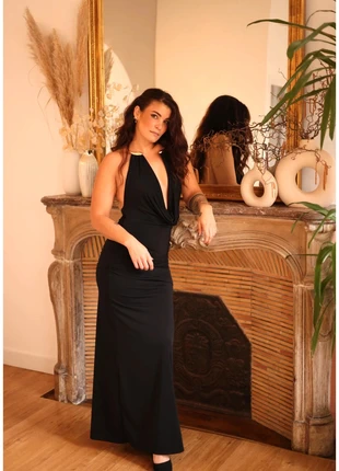 Robe longue noire ultra élégante – Décolleté drapé – Taille 38, brand: Boutique indépendante, condition: Very good, size: M / 38 / 10, €35.00, €37.45 includes Buyer Protection