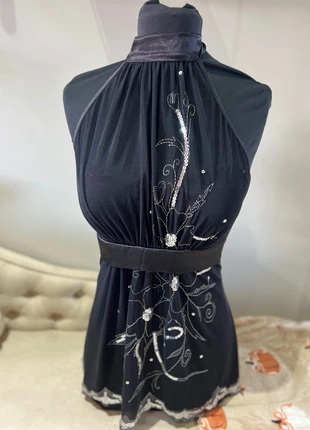 Y2K 00s bay fairy core gothic black mesh sequins halter neck tie back top size 12/14, brand: Bay, condition: Very good, size: XL / 14, £25.00, £26.95 includes Buyer Protection