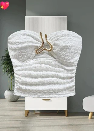 Top bandeau blanc court mignon avec détails métallique doré taille S (ref 66), brand: ELEGANTE, condition: New without tags, size: S / 36 / 8, €13.00, €14.35 includes Buyer Protection