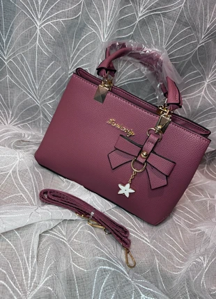 Elegant Pink/Mauve Faux Leather Handbag with Bow & Charm – New, brand: Cute, condition: New with tags, £12.99, £14.34 includes Buyer Protection