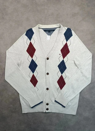 Gilet Cardigan Tommy Hilfiger Couleur Gris Clair / Rouge / Bleu Logo Brodé Taille L, merk: Tommy Hilfiger, staat: Heel goed, maat: L, € 25,00, € 26,95 inclusief Kopersbescherming