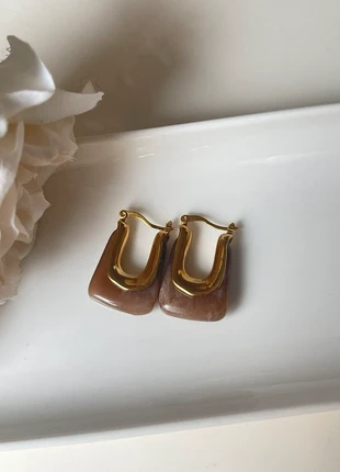 Boucle d’oreille en résine marron et acier inoxydable tendance, brand: bijoux addict, condition: New with tags, €6.00, €7.00 includes Buyer Protection