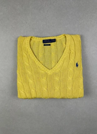Pull torsadée Ralph Lauren Col V Jaune logo brodé cable knit old money | Taille XL, brand: Ralph Lauren, condition: Very good, size: XL / 42 / 14, €50.00, €53.20 includes Buyer Protection