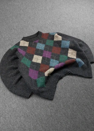 Pull Vintage 80s en Maille Poilu Gris / Multicolores à Motifs Imprimés Losange 100% Laine (S/M), brand: Vintage Dressing, condition: Very good, size: S, €29.00, €31.15 includes Buyer Protection Pro