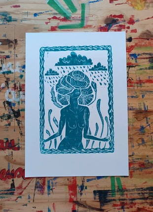 No rain no flower linocut, marque: Flower, état: Neuf, 20,00 €, 21,70 € Protection acheteurs (Pro) incluse