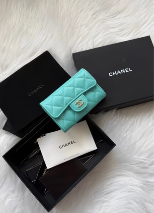 Chanel flap Card holder Portemonnaie Türkis/turquoise silber 2023, merk: Chanel, staat: Heel goed, € 840,00, € 856,80 inclusief Kopersbescherming