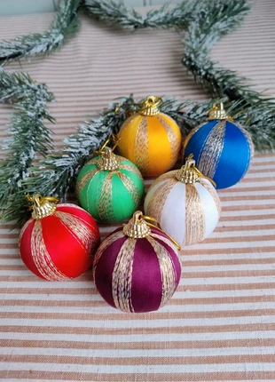 Vintage! Set 6x gekleurde kerstbal ornament, merk: Vintage, staat: Heel goed, € 8,50, € 9,63 inclusief Kopersbescherming Pro