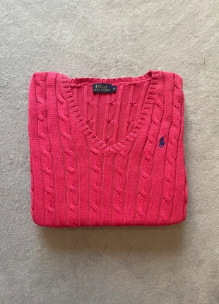 Pull torsadé tressé Ralph Lauren col en V/ Taille M / Rose fuchsia logo bleu foncé, marque: Ralph Lauren, état: Très bon état, taille: M / 38 / 10, 42,50 €, 45,33 € Protection acheteurs incluse
