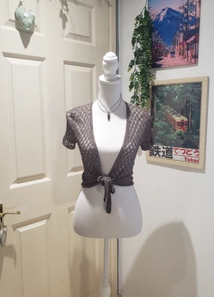 Cardigan court femme vintage y2k fairy/grunge marron pailleté en maille, brand: Vintage Dressing, condizioni: Ottime, taglia: M / IT 42 / EU 38, €10.00, €11.20 include la Protezione acquisti