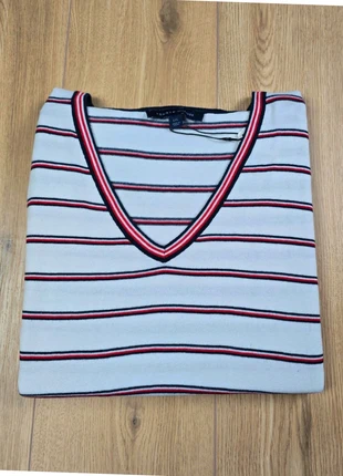 Sweat-Shirt Tommy Hilfiger Blanc a Rayure a Col V Femme (Taille), marca: Tommy Hilfiger, estado: Muito bom, tamanho: L / 40 / 12, €8.00, €9.10 inclui Proteção do Comprador Pro