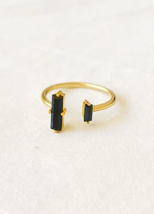 💎 Black Obsidian Gold-Plated Ring | Double Bar Adjustable Statement Jewelry, condition: Very good, size: Adjustable, £3.20, £4.06 includes Buyer Protection Pro
