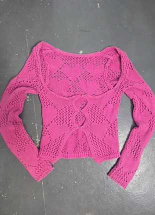 Niihai open-knit cardigan in bright pink y2k style, brand: NiiHAi, condition: Good, size: S / UK 8-10, £12.00, £13.30 includes Buyer Protection