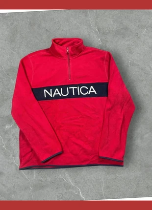 Pull polaire Nautica rouge 1/4 zip logo brodé blanc - L homme, brand: Nautica, condition: Very good, size: L, €9.00, €10.15 includes Buyer Protection Pro