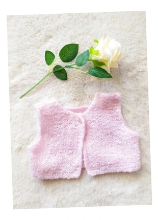 Gilet sans manches boléro bébé fille 1 mois maille bouclette rose tricoté main, brand: Fait Main, condition: Very good, size: Up to 1 month / 50 cm, €9.00, €10.15 includes Buyer Protection