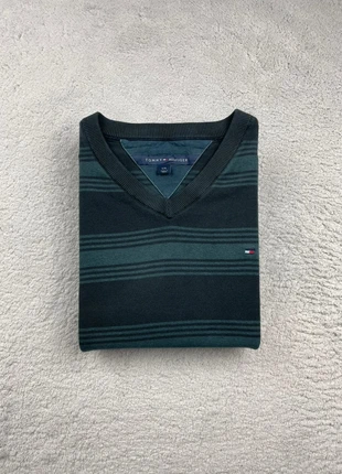 Pull fin col en V - Tommy Hilfiger - Couleur Vert à rayures logo brodé - Taille L Homme, brand: Tommy Hilfiger, condition: Good, size: L, €14.90, €16.35 includes Buyer Protection Pro