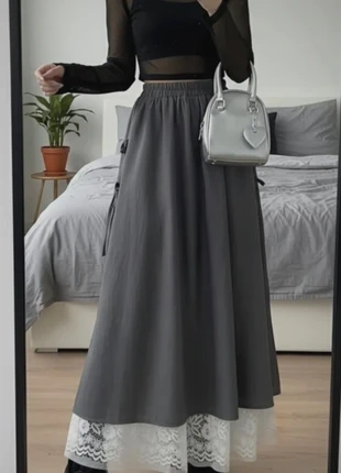 Jupe longue style urbain grise tendance à dentelle, marke: Vintage Love, zustand: Sehr gut, größe: M / 38 / 10, 48,00 €, 51,10 € inklusive Vinted-Käuferschutz