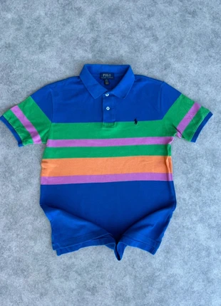 Polo Ralph Lauren bleu rayé multicolore logo brodé - vintage Y2k - taille S, brand: Ralph Lauren, condition: Very good, size: S, €11.00, €12.25 includes Buyer Protection