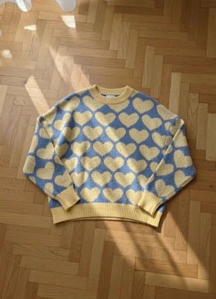 Pull Bleu Jaune Motif Cœurs Vintage Y2K Kawaii Aesthetic, brand: véloria, condition: Very good, size: M / 38 / 10, €42.99, €45.84 includes Buyer Protection