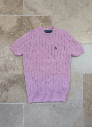 Pull torsadé Ralph Lauren - Femme XS - Rose logo marine - 100% Pima coton, merk: Ralph Lauren, staat: Heel goed, maat: XS / 34 / 6, € 40,00, € 42,70 inclusief Kopersbescherming Pro