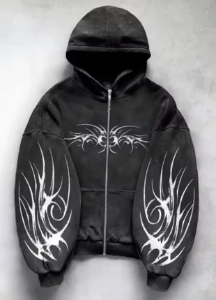 Sweat à capuche zip y2k noir style gothique, marke: y2k, zustand: Sehr gut, größe: L / 40 / 12, 50,00 €, 53,20 € inklusive Vinted-Käuferschutz