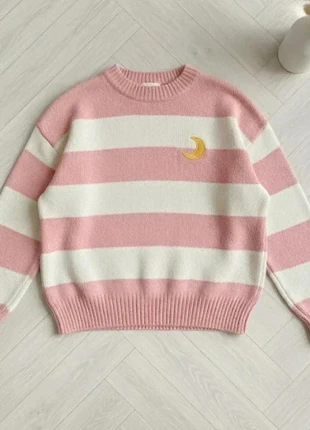 Pull Kawaii Rose à Rayures – Col Rond Décontracté Femme (Taille Unique), brand: Mitsuki Seoul, condition: Very good, size: One size, €46.90, €49.95 includes Buyer Protection