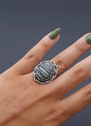 925 Sterling Silver Pinolith Jasper Gemstone Ring Size M, brand: Silver, condition: Very good, size: 16.9 mm / M½, £13.99, £15.39 includes Buyer Protection