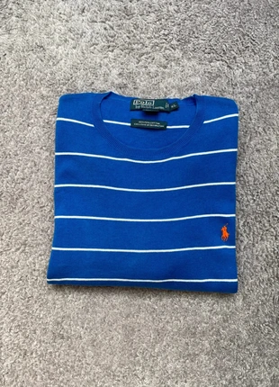 Sweat col rond Ralph Lauren bleu foncé à rayures blanche logo brodé orange #19, brand: Ralph Lauren, condition: Very good, size: XL, €38.00, €40.60 includes Buyer Protection