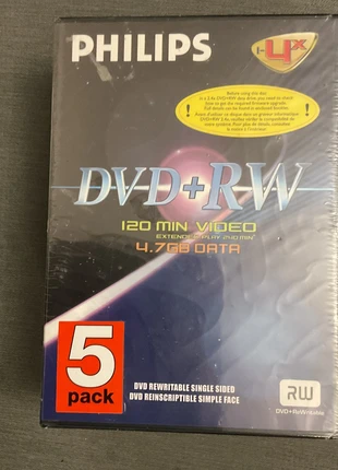 5 x Philips DVD+Rewritable 4.7GB Data 120 Mins Video 1-4x Certified Speed,, condition: New with tags, £5.00, £5.95 includes Buyer Protection