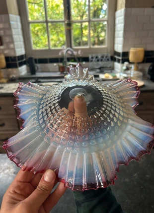 🌸 Antique Opaline Glass Lampshade with Cranberry Rim – Iridescent & Rare, brand: Rare, condition: Very good, €41.00, €43.75 includes Buyer Protection