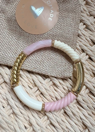 Bracelet création unique perles jonc élastique rose doré, marque: Création Française, état: Neuf sans étiquette, 12,00 €, 13,30 € Protection acheteurs incluse