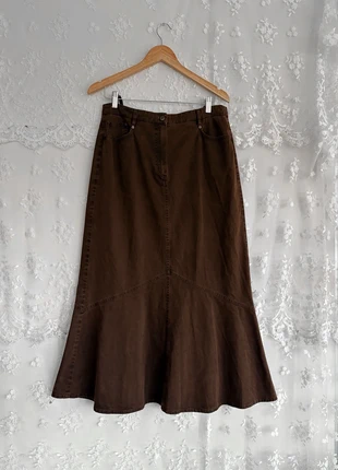 Vintage Brown Denim Maxi Skirt, merk: Vintage Dressing, staat: Heel goed, maat: XL / 42 / 14, € 26,00, € 28,00 inclusief Kopersbescherming