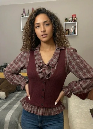 Chemisier bordeaux tartan, marke: redloom, zustand: Sehr gut, größe: S / 36 / 8, 36,50 €, 39,03 € inklusive Vinted-Käuferschutz