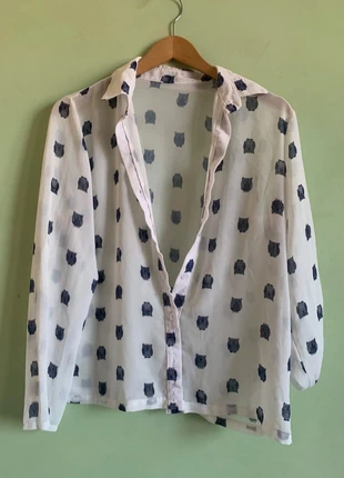 Camicia Manica Lunga, Bianca con Stampa Gufetti Blu - Taglia Unica, condizioni: Ottime, taglia: Taglia unica, €8.00, €9.10 include la Protezione acquisti