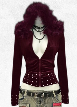 Veste velours bordeaux fourrure Y2K, brand: y2k, condition: New without tags, size: S / 36 / 8, €45.00, €47.95 includes Buyer Protection