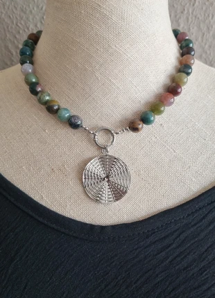 Statement natuursteen kralen ketting met hanger rvs, estado: Muito bom, €11.50, €12.78 inclui Proteção do Comprador Pro