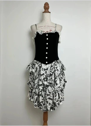 Robe à bretelles noir et blanc, corset gothique y2k 2000s – Taille S (36), brand: Inconnu, condition: Very good, size: S / 36 / 8, €15.00, €16.45 includes Buyer Protection