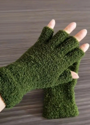 Thick green fleece fingerless gloves Boho chic niche unique autumn winter Christmas cosy knit, condition: New without tags, size: One size, £6.49, £7.51 includes Buyer Protection