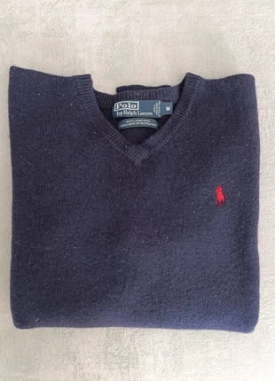 Pull Ralph Lauren col en V Laine | Taille M | Bleu Marine logo Rouge, merk: Ralph Lauren, staat: Heel goed, maat: M, € 24,90, € 26,85 inclusief Kopersbescherming
