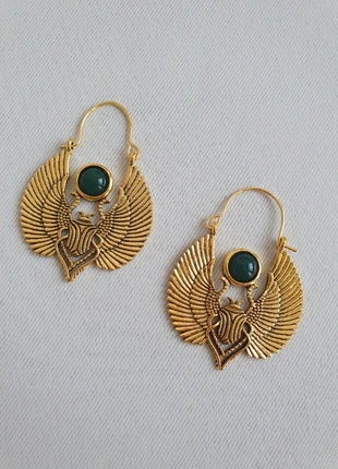 Boucles d'oreilles scarabées et pierre verte, marque: Tendance, état: Neuf avec étiquette, 10,00 €, 11,20 € Protection acheteurs (Pro) incluse