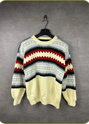 Pull vintage en laine à rayures épaisses beige, rouge et noir taille L, brand: Vintage Dressing, condition: Very good, size: L / 40 / 12, €18.00, €19.60 includes Buyer Protection