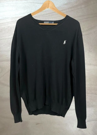 Pull col V Ralph Lauren noir en coton manches longues logo brodé blanc taille M, brand: Ralph Lauren, condition: Very good, size: M, €30.00, €32.20 includes Buyer Protection