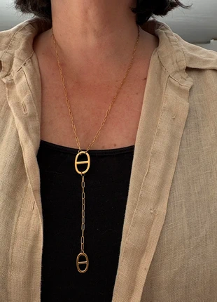 Long collier sautoir pendant en Y doré double maille marine acier réglable, brand: Tendance, condizioni: Ottime, €12.90, €14.25 include la Protezione acquisti