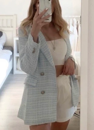 Blazer chic en tweed bleu et blanc, brand: Indefeir, condition: Very good, size: S / 36 / 8, €25.00, €26.95 includes Buyer Protection
