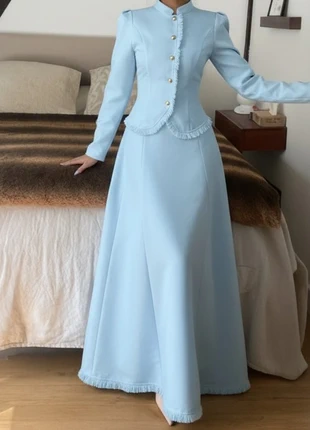 Ensemble Vintage Chic 2 Pièces Col Montant Ceinturée & Robe Longue Halter - Bleu Ciel Élégant - 366, brand: etyui, condition: Very good, size: S / 36 / 8, €59.99, €63.69 includes Buyer Protection Pro