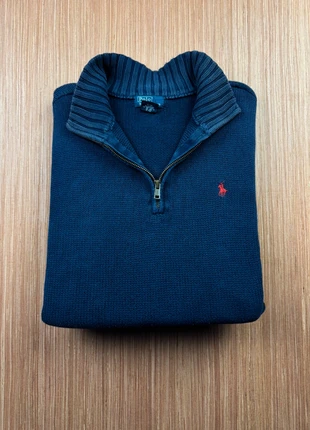 Half zip 1/4 zip col camionneur en maille Ralph Lauren fit S homme bleu marine logo brodé rouge, brand: Ralph Lauren, condition: Very good, size: S, €55.00, €58.45 includes Buyer Protection Pro