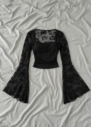 Top Noir Dentelle Manches Évasées Gothique Vintage Y2K, merk: Lunara, staat: Heel goed, maat: M / 38 / 10, € 29,99, € 32,19 inclusief Kopersbescherming