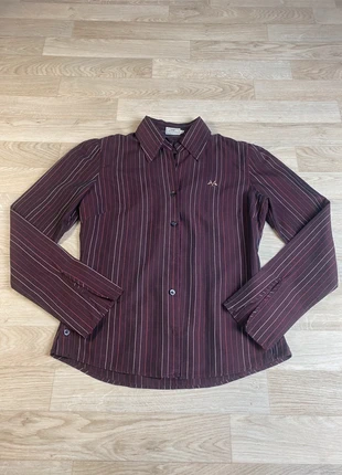 AD1-Thomas Burberry – Chemise à rayures bordeaux et roses – Taille XS, merk: Burberry, staat: Heel goed, maat: XS / 34 / 6, € 39,00, € 41,65 inclusief Kopersbescherming Pro