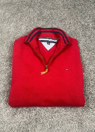 Pull Tommy Hilfiger Half Zip 1/4 zip col camionneur homme | rouge | taille XL | 100% coton, marque: Tommy Hilfiger, état: Très bon état, taille: XL, 35,00 €, 37,45 € Protection acheteurs incluse